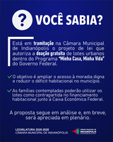 Projeto de lei sobre doação de lotes urbanos tramita na Câmara Municipal de Indianópolis